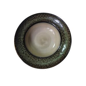 Set of 2- GIBSON Brown Green Crackle Rim Discontinued Heavy Large Soup Bowl